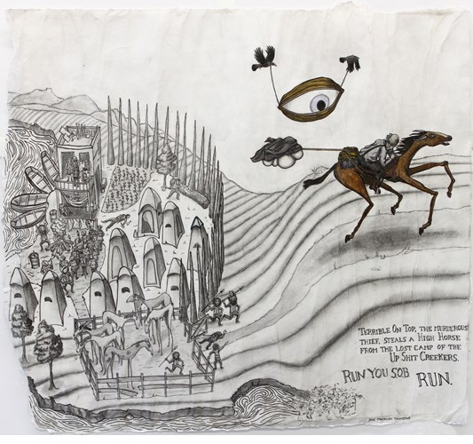 Jade Townsend - Run you S.O.B. Run, 2014 - Graphite, charcoal, prisma color and ink on paper - 64 x 58 cm, 25.2 x 22.8 in