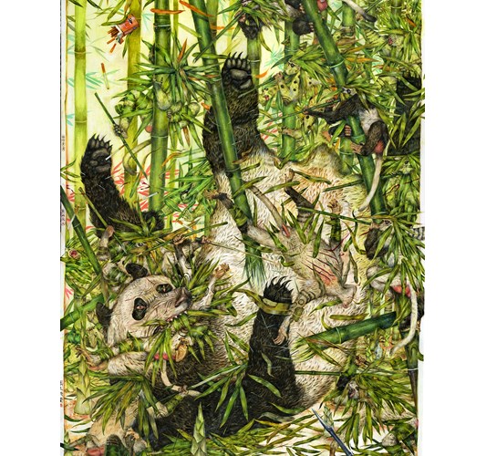 Mu Pan - "Bamboo Green Green, Panda Big Big" 2017 - Acrylic on panel - 182,9 × 121,9 cm, 72 × 48 in