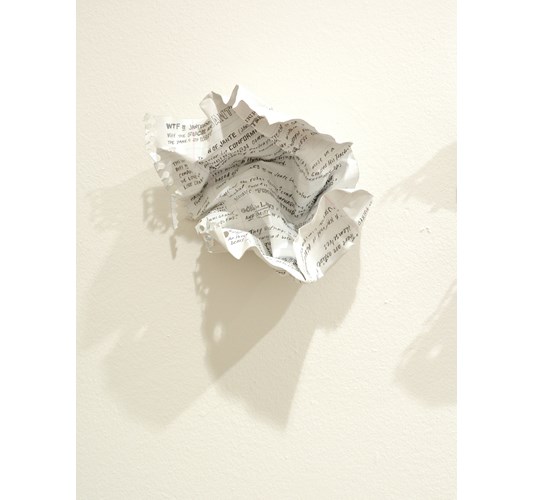 William Powhida - "Janteloven Notes Wikipedia Internet Research" 2015 - Aluminum, paper, acrylic, graphite and colored pencil - 16 x 19 x 13 cm, 6.3 x 7.5 x 5.1 in