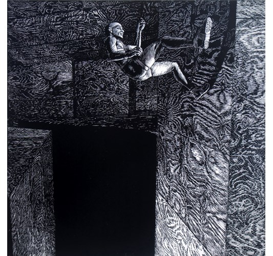 John Jacobsmeyer - "Black Cascade" 2014 - Woodcut, edition of 5 + 5 AP - 71 x 71 cm, 28 x 28 in