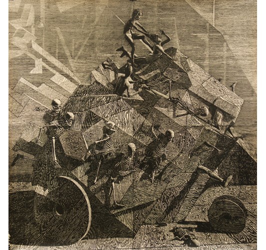 John Jacobsmeyer - "Chariot" 2017 - Woodcut on gampi, edition of 15 + 5 AP - 142 x 142 cm, 56 x 56 in