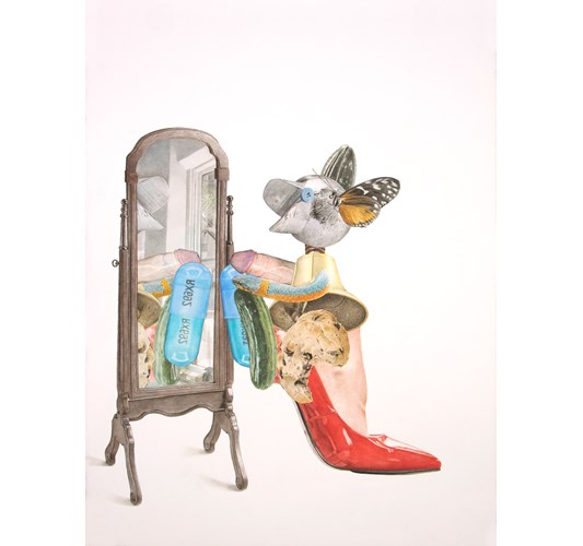 Alfred Steiner - "Mirror Roo" 2016 - Watercolor on 300 lb. hot press paper - 58 x 76 cm, 23 x 30 in