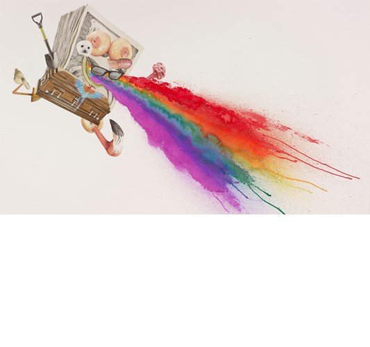 Alfred Steiner - "Sponge Vomiting Rainbow" 2014 - Watercolor on arches 140 lb. hot press paper - 108 x 185 cm, 42.5 x 72.8 in