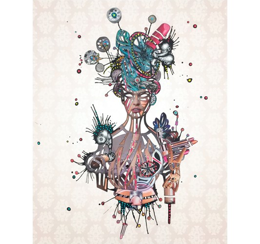 Debra Hampton - Continental Mistress, 2015 - Magazine cut out, archival prints, acrylic paint, adhesive fi lm, ink and giclee printed paper mounted on panel with varnish - 51 x 40.5 cm, 20 x 16 in