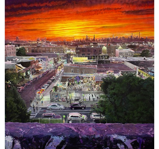 William Powhida - "Untitled" 2020 - "Watercolor on paper mounted on panel" - 89 x 89 cm, 35 x 35 in