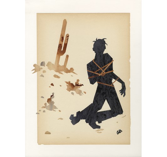 Jed Webster Smith - “Shellacked Cowboy III” 2021 - Shellack ink on vintage paper mounted on panel - 40,5 x 30,5 cm, 16 x 12 in