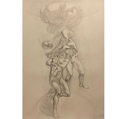 Nicola Verlato - "Mishima's Seppuku" 2021 - Graphite on paper - 100 x 70 cm, 39 x 27,5 in
