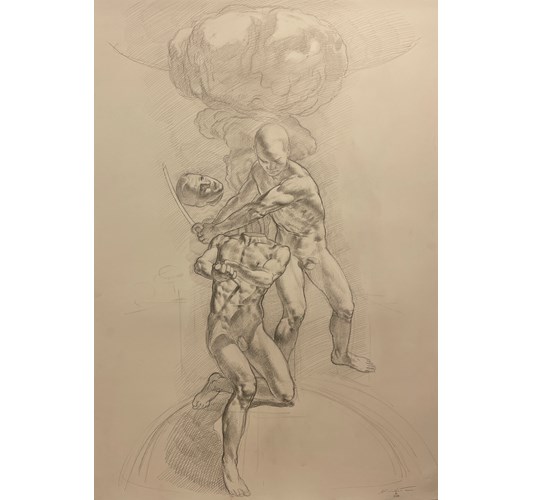 Nicola Verlato - "Mishima's Seppuku" 2021 - Graphite on paper - 100 x 70 cm, 39 x 27,5 in