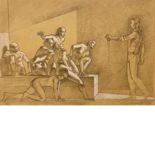 Nicola Verlato - "Van Gogh Bringing His Severed Ear to the Brothel" 2021 - Graphite & charcoal on paper - 33,5 x 49,5 cm, 13 x 19,5 in