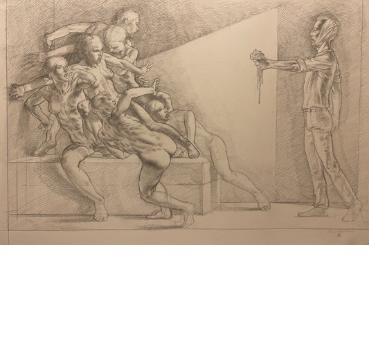 Nicola Verlato - "Van Gogh Bringing His Severed Ear to the Brothel" 2021 - Graphite on paper - 70 x 100 cm, 27,5 x 39 in