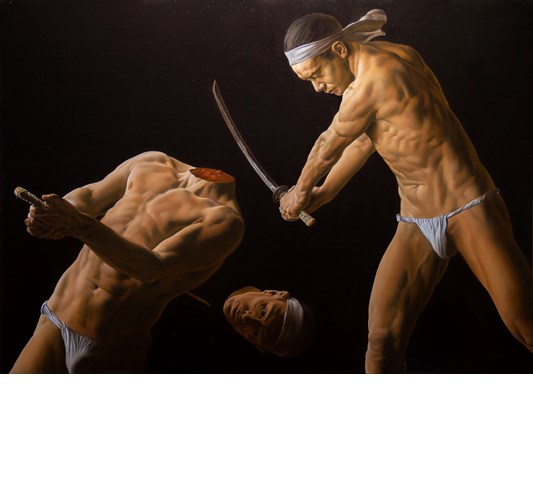 Nicola Verlato - "Mishima's Seppuku 2" 2021 - Oil on panel - 70 x 100 cm, 27,5 x 39 in