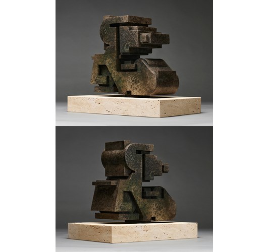 Jud Bergeron - "Dreaming the Temple" 2022 - Cast bronze & travertine marble - 35,5 x 30,5 x 23 cm, 14 x 12 x 9 in