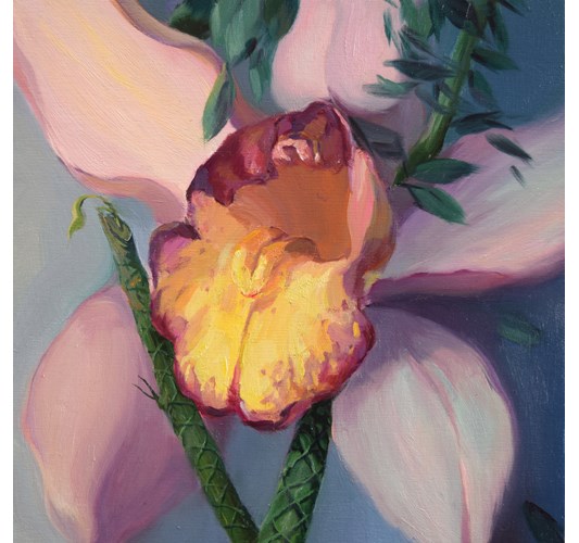 Jingyi Wang - "Blooming" 2019 - Oil on panel - 20,5 x 20,5 cm, 8 x 8 in