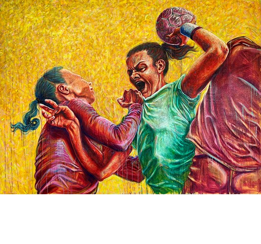 Tine Nedbo - “Closer to God in a Tight Situation” 2022 - Oil on canvas - 150 x 200 cm, 59 x 79 in