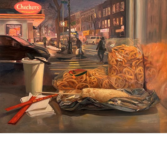Works by - Audrey Rodriguez "Feed the Hustle" 2022 - Oil on linen - 61 x 76 cm, 24 x 30 in