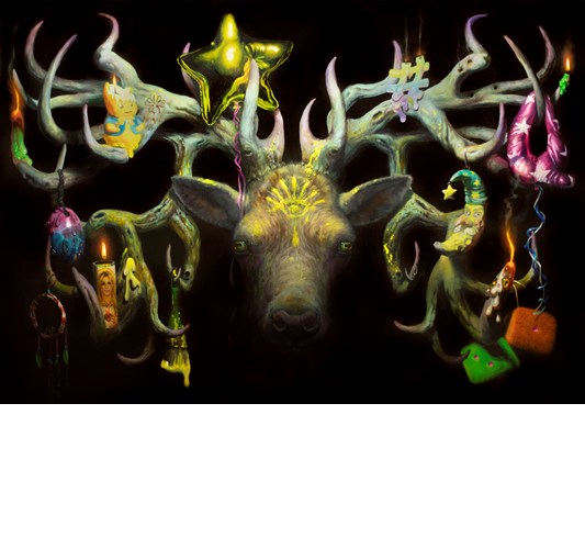 Martin Wittfooth - "Thoughts and Prayers" 2022 - Oil on canvas - 117 x 166,5 cm, 46 x 65,5 in