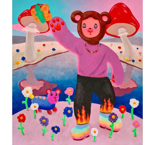 Super Future Kid - "With My Bear Hands" 2022 - Acrylic and flashe on canvas with 3D pen drawings on canvas sides - 198 x 178 cm, 78 x 70 in