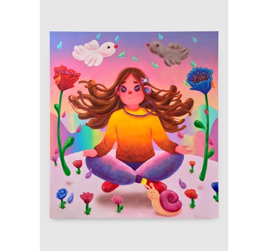 Super Future Kid - “Grow with The Flow” 2022 - Acrylic on canvas, 3D pen drawings on canvas sides - 198 x 178 cm, 78 x 70 in