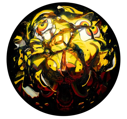 Martin Wittfooth - "The Vision at La Brea" 2022 - Oil on linen - 122 cm, 48 in across