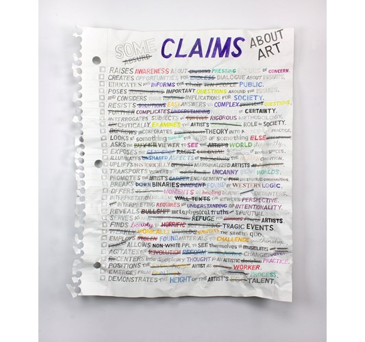 William Powhida - "Some (Absurd) Claims" 2022 - Watercolor and graphite on paper mounted on aluminum - 139,5 x 114,5 cm, 55 x 45 in