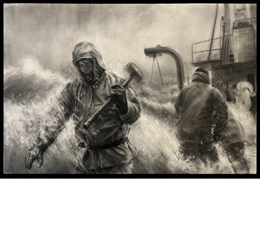 Ryan Davis - "Ice Breaker" 2022 - Charcoal on paper - 91,5 x 139,5 cm, 36 x 55 in