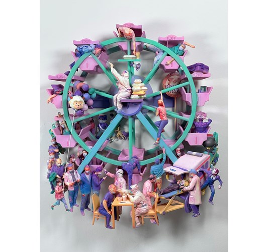 Jiannan Wu - "Wonder Wheel" 2022 - Acrylic on resin, metal, and wood, edition of 3 + 1 AP - 68 x 60 x 17 cm, 26,5 x 23,5 x 6,5 in
