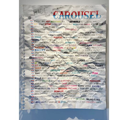 William Powhida - "The Carousel" 2022 - Watercolor and graphite on paper mounted on aluminum - 139,5 x 114,5 cm, 55 x 45 in