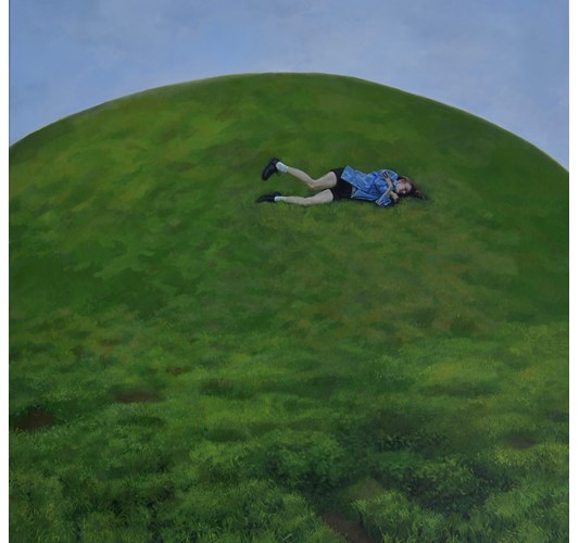 Rebecca Orcutt - "Rolling Down a Hill" 2022 - Oil on canvas - 76 x 76 cm, 30 x 30 in