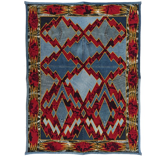 Ben Venom - "Bloody Electricity" 2023 - Hand-made quilt with recycled fabric - 119 x 89 cm, 47 x 35 in