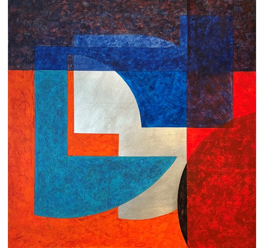 Jud Bergeron - "Painting is Easy 1" 2023 - Acrylic and ink with gold and silver leaf on paper mounted to panel - 53,5 x 53,5 cm, 21 x 21 in