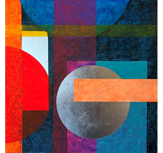 Jud Bergeron - "Painting is Easy 4" 2023 - Acrylic and ink with gold and silver leaf on paper mounted to panel - 53,5 x 53,5 cm, 21 x 21 in