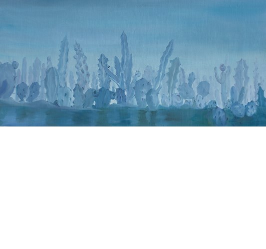 Jingyi Wang - "Cactus Land" 2023 - Oil on linen - 33 x 68,5 cm, 13 x 27 in