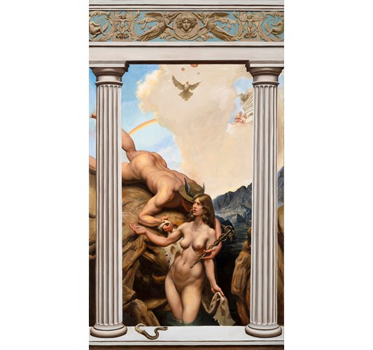 Adam Miller - "Hermes Transforms Io Into a Human Again" 2023 - Oil on canvas - 150 x 83 cm, 59 x 32,5 in