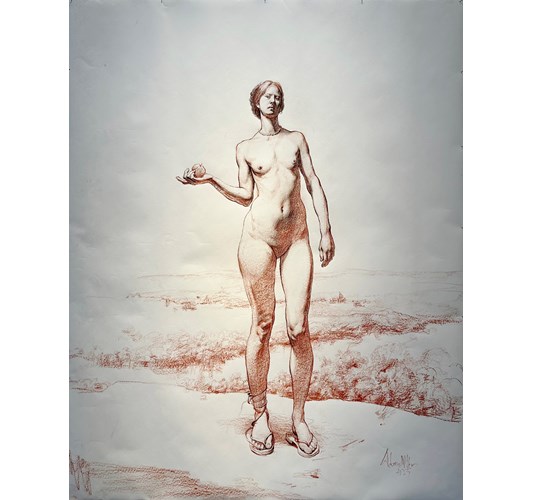 Adam Miller - "Untitled Copenhagen II" 2023 - Red chalk and graphite on paper - 150 x 118 cm, 59 x 46,5 in