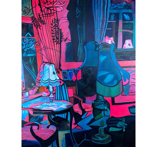 Emilia Nurmivaara - "Cosmic House" 2023 - Oil on linen - 163 x 124 cm, 64 x 49 in