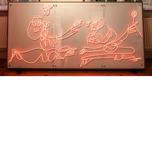 Michael Ahlefeldt - "Kurdesering" 2023 - LED light, plexiglass, PVC & oak frame - Edition of 5 - 108 x 222 cm, 42,5 x 87,5 in