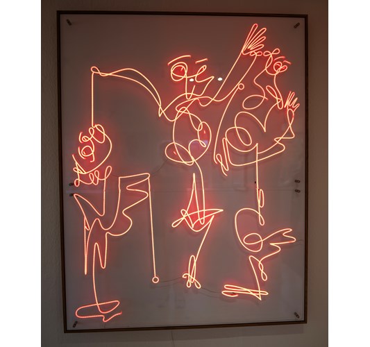 Michael Ahlefeldt - "Næsten pa° krogen" 2023 - LED light, plexiglass, PVC & oak frame - Edition of 5 - 153 x 120 cm, 60 x 47 in
