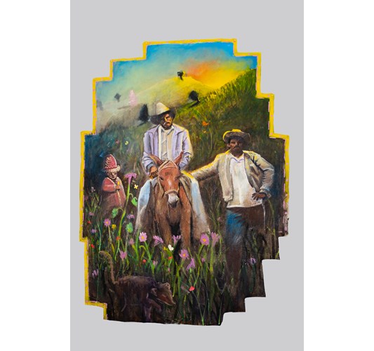 Manuel Hernandez - "A Morning in Sultepequito" 2023 - Oil on shaped canvas - 178 x 132 cm, 70 x 52 in