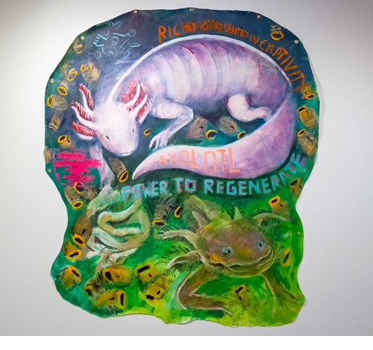 Manuel Hernandez - "Axolotl Regeneration" 2023 - Acrylic on shaped canvas - 198 x 172,5 cm, 78 x 68 in