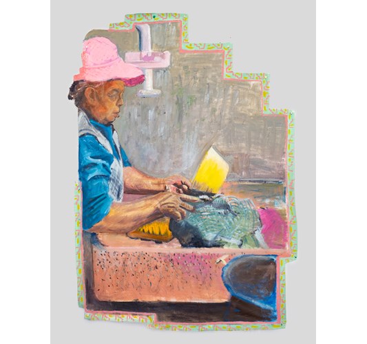 Manuel Hernandez - "Handwash" 2023 - Oil on shaped canvas - 117 x 78,5 cm, 46 x 31 in