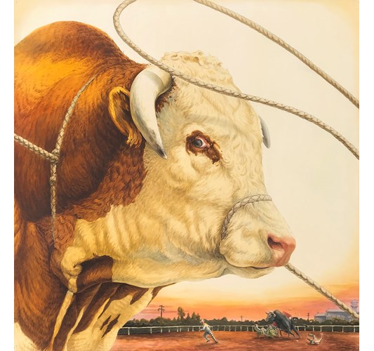 Jed Webster Smith - "Cowboy Poker" 2023 - Watercolor on paper mounted to canvas - 101,5 x 101,5 cm, 40 x 40 in