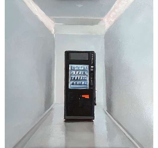 Rebecca Orcutt - "Dark Vending Machine" 2023 - Oil on panel - 25,5 x 25,5 cm, 10 x 10 in