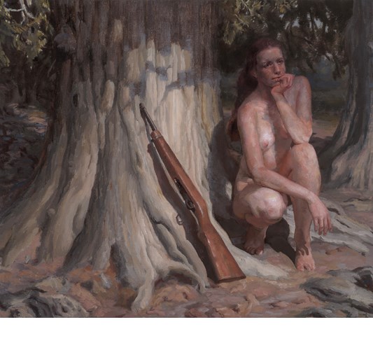 Anne Herrero - "Leda Got a Gun" 2024 - Oil on linen - 43,2 x 50,8 cm, 17 x 20 in