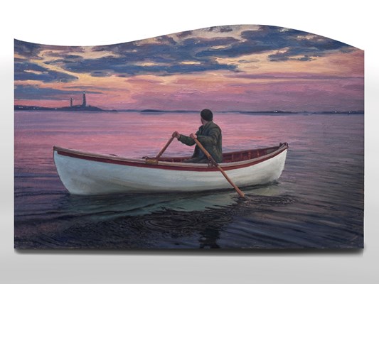 Ryan Davis - “The Oarsman” 2024 - Oil on shaped canvas, mounted to panel - 48,3 x 76,5 cm, 19 x 30,1 in