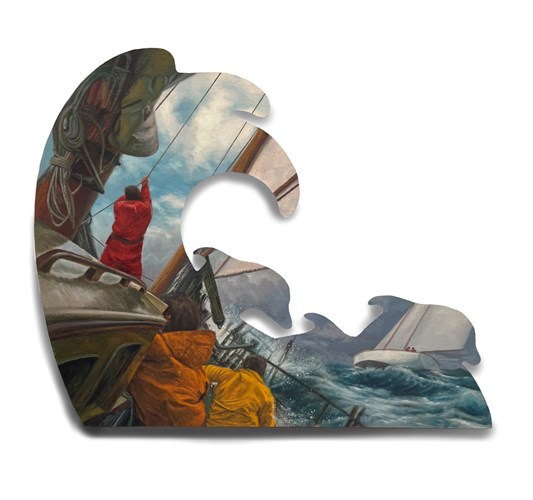 Ryan Davis - “Kicking up” 2024 - Oil on shaped canvas, mounted to panel - 59,7 x 75,6 cm, 23,5 x 29,8 in