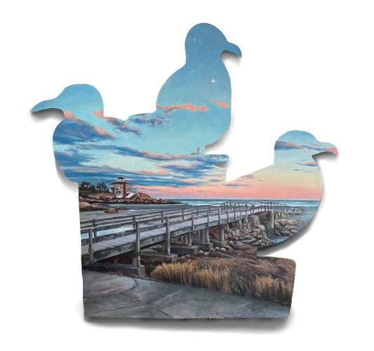 Ryan Davis - “Good Harbor Beach” 2023 - Oil on shaped canvas, mounted to panel - 59,4 x 62,2 cm, 23,4 x 24,5 in