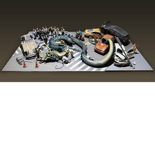 Jiannan Wu - "The Death of Dragon" 2024 - Acrylic on resin and metal, Edition of 3 + 1 AP - 20 x 99 x 56 cm, 8 x 39 x 22 in