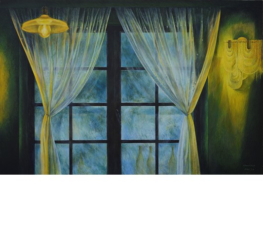 Zhou Chen - Zhou Chen "Rain" 2024 - Tempera on panel - 60 x 90 cm, 24 x 35 in