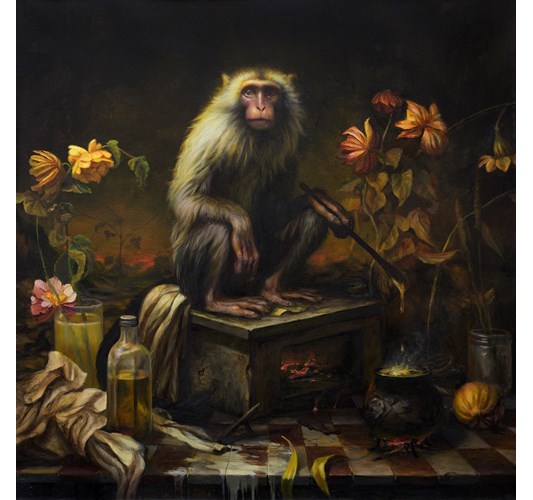 Martin Wittfooth - "The Alchemist" 2024 - Oil on canvas - 91,5 x 91,5 cm, 36 x 36 in