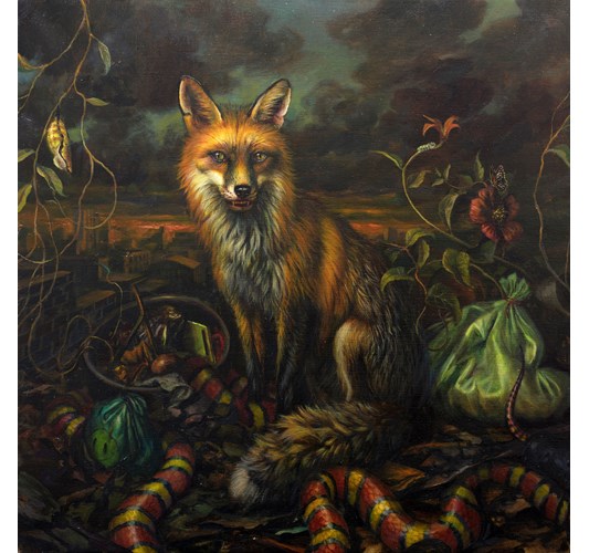 Martin Wittfooth - "Back Yard" 2024 - Oil on linen - 91,5 x 91,5 cm, 36 x 36 in